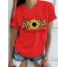 Flower Leopard Letter Print Short Sleeve O  neck T  shirts For Women