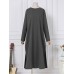 Women Side Fork Sweatshirt O  Neck Calf Length Solid Midi Dresses