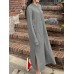 Women Puff Sleeve Sweatshirt Calf Length Front Pocket Side Fork Midi Dress