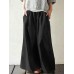 Women Cotton Pocket Elastic Waist Wide Leg Loose Casual Pants