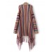 Ethnic Women Colorful Striped Long Sleeve Tassel Sweater Cardigan